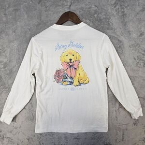 Lauren James T-Shirt Small White Stay Golden Dog Golden Retriever Puppy‎ Graphic